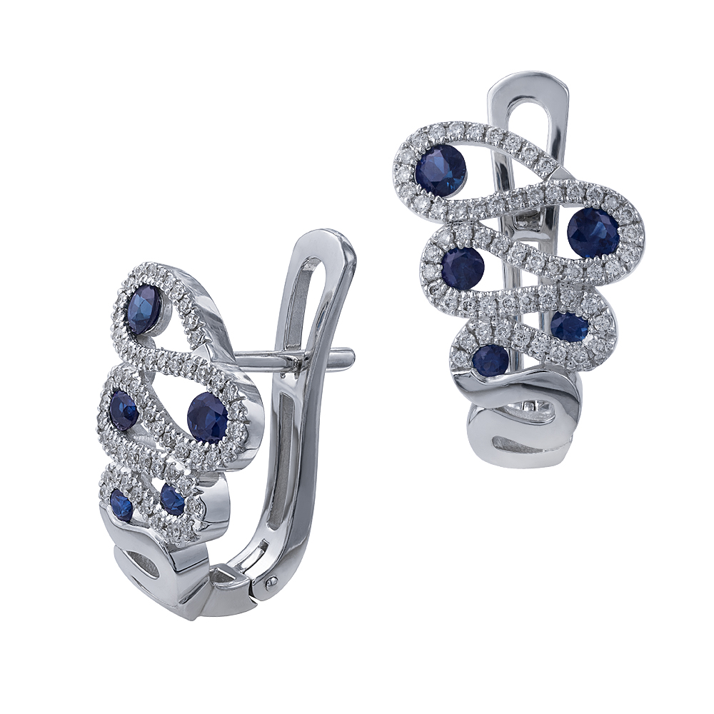 серьги из белого золота с бриллиантами и сапфирами 922485с Дива