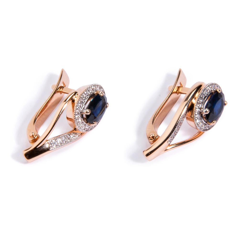 серьги из красного золота с сапфирами и бриллиантами 912073с Дива